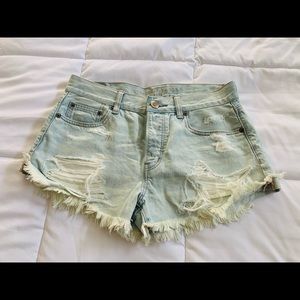 American Eagle distressed white wash jean shorts